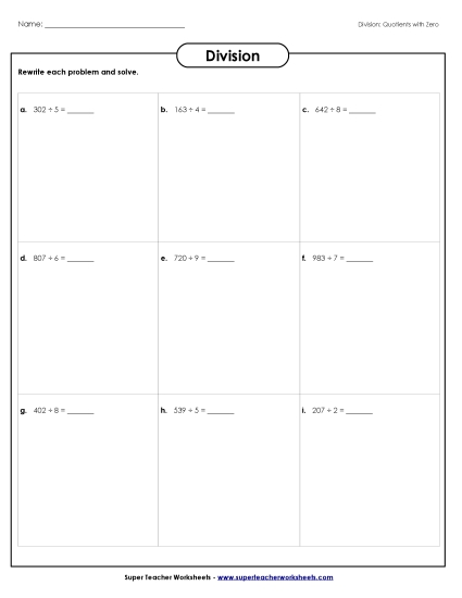 Quotients with Zero - Division Boxes: Quotients including Zeroes Quotients with Zero - Division Boxes: Quotients including Zeroes