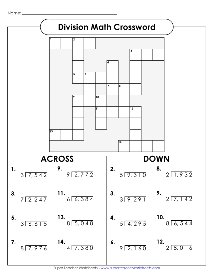 Division - Division Crossword (4-Digit Dividends)