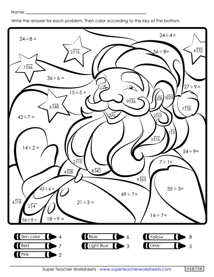 Christmas Division Worksheets - Division Math Picture: Santa Christmas Division Worksheets - Division Math Picture: Santa