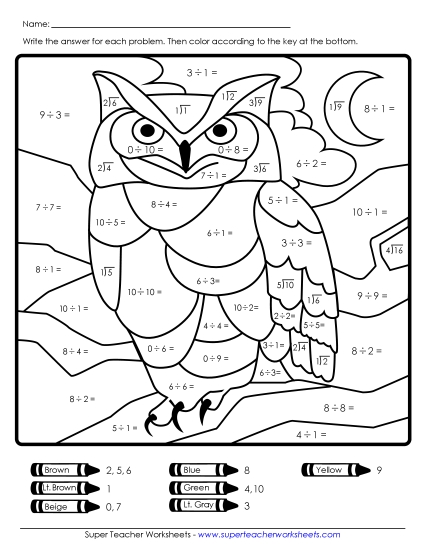 Owl Math Mystery Pictures - Division Owl Mystery Picture Owl Math Mystery Pictures - Division Owl Mystery Picture