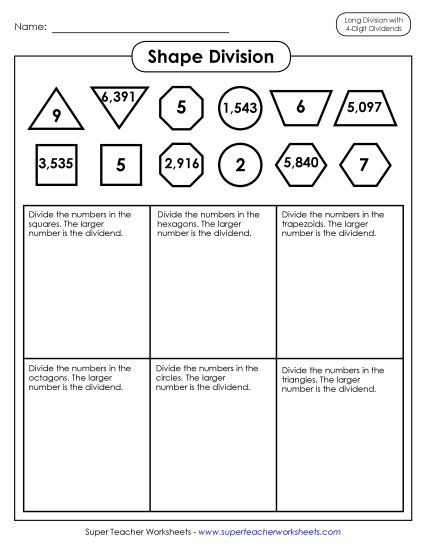 4-Digit Dividends - Division with Shapes 4-Digit Dividends - Division with Shapes