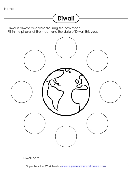 More Diwali Worksheets - Diwali Moon Phases (Printable PDF Worksheet)