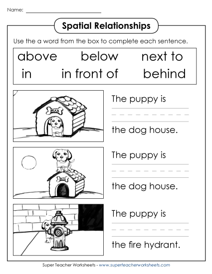 Fill-in-the-Blank Worksheets - Dog & Cat Spatial Relationships