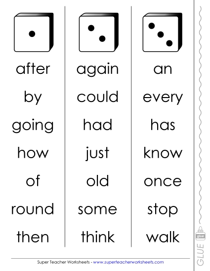 Level 1 - Dolch Dice Fluency Game: Level 1