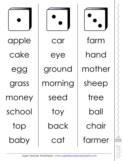 Nouns - Dolch Dice Fluency Game: Nouns #1