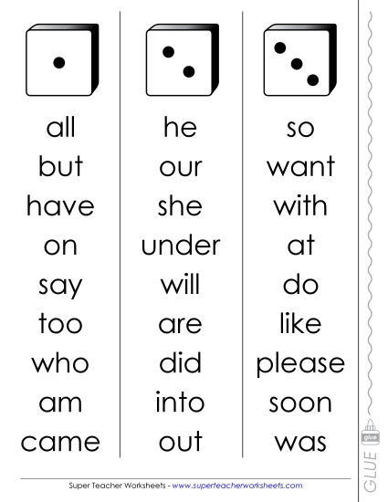 Primer - Dolch Dice Fluency Game: Primer Level