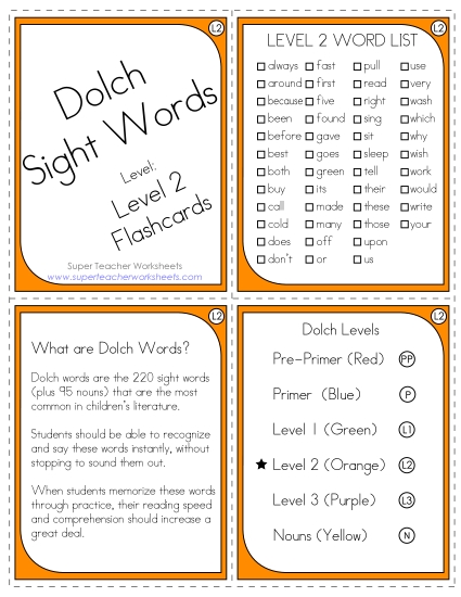 Level 2 - Dolch Flashcards - Level 2 Level 2 - Dolch Flashcards - Level 2