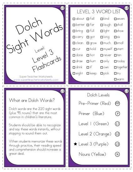 Level 3 - Dolch Flashcards: Level 3
