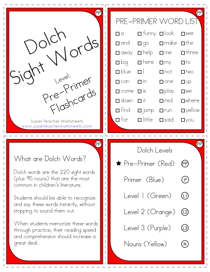 Pre-Primer - Dolch Flashcards - Pre-Primer