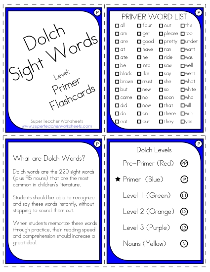 Primer - Dolch Flashcards - Primer