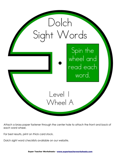 Level 1 - Dolch Word Wheels: Level 1