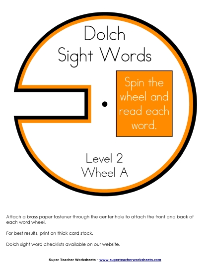 Level 2 - Dolch Word Wheels - Level 2 Level 2 - Dolch Word Wheels - Level 2