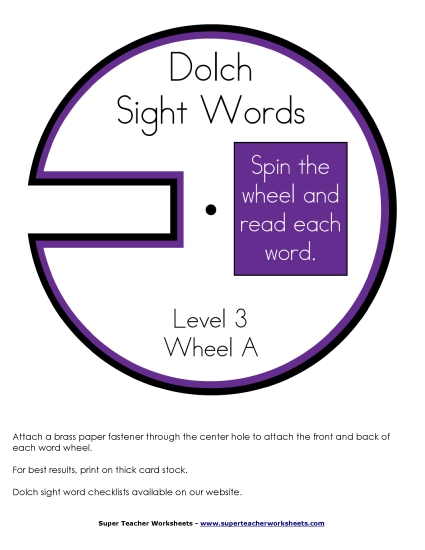 Level 3 - Dolch Word Wheels: Level 3