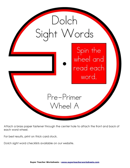 Pre-Primer - Dolch Word Wheels - Pre-Primer