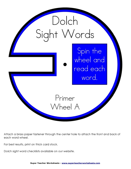 Primer - Dolch Word Wheels - Primer