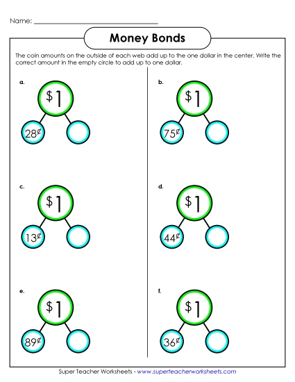 Money Bond Worksheets - Dollar Money Bonds B (Subtraction) Money Bond Worksheets - Dollar Money Bonds B (Subtraction)