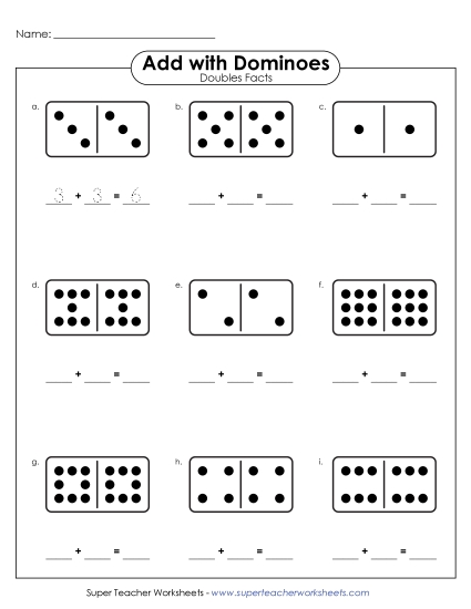 Graphical Concept Worksheets: Addition Doubles Facts - Dominoes - Doubles Facts