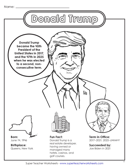 President Fact Sheets - Donald Trump Fact Sheet (Printable PDF Worksheet)