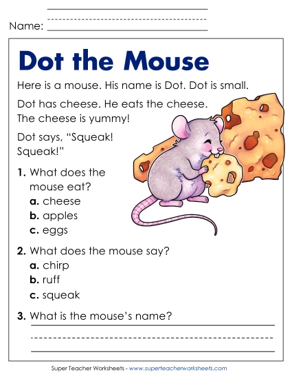 Reading Comprehension and Additional ELA Skills - Dot the Mouse Reading Comprehension and Additional ELA Skills - Dot the Mouse