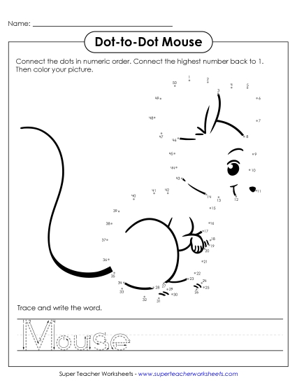 Dot-to-Dot & Write: Mouse (Printable PDF Worksheet)