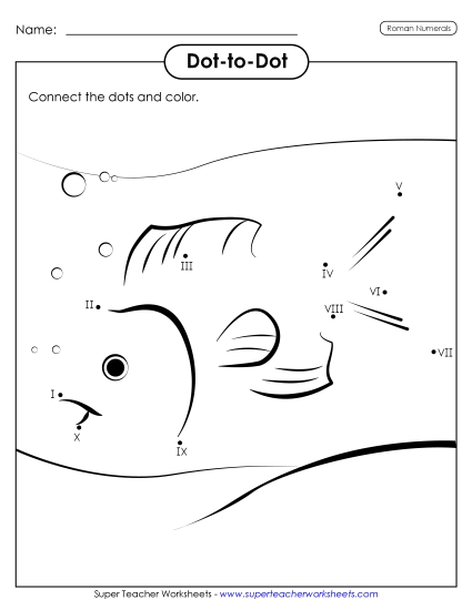 Basic (I through X) - Dot-to-Dot: Fish (Roman Numerals I-X) Basic (I through X) - Dot-to-Dot: Fish (Roman Numerals I-X)