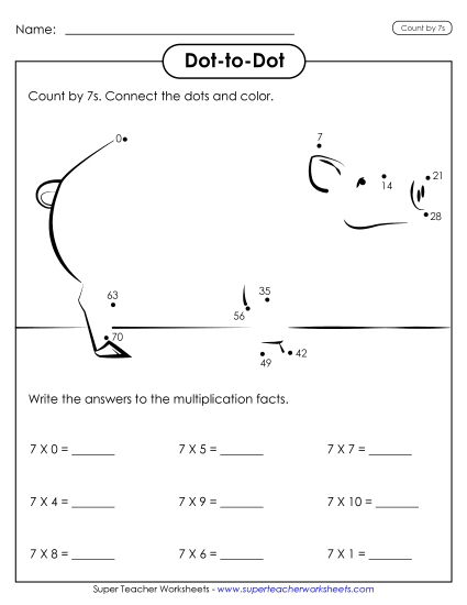 Skip Count by 7s - Dot-to-Dot Multiplication: Pig Skip Count by 7s - Dot-to-Dot Multiplication: Pig