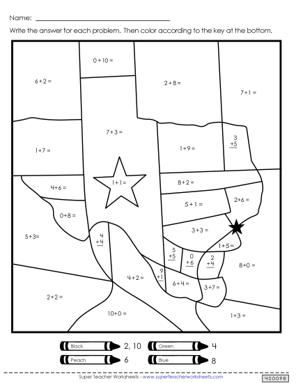Math Worksheets - Double Mystery Picture (Addition)