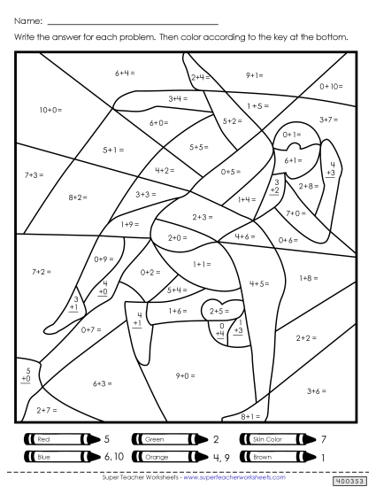Math Worksheets - Double Mystery Picture (Addition)