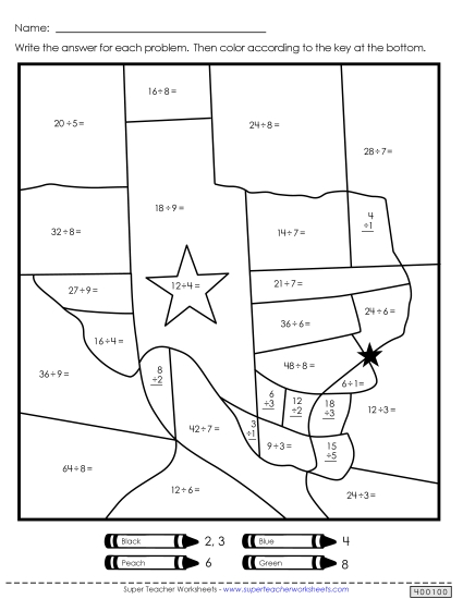 Math Worksheets - Double Mystery Picture (Division)