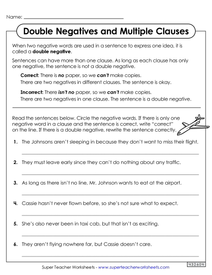 Worksheets - Double Negatives and Multiple Clauses Worksheets - Double Negatives and Multiple Clauses