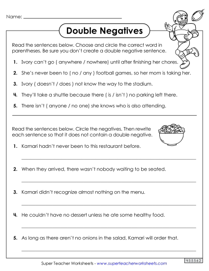 Worksheets - Double Negatives Mixed Practice