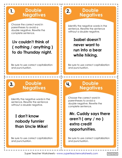 Task Cards - Double Negatives Task Cards