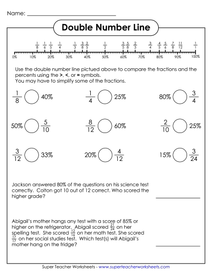 Double Number Lines Fractions, Decimals, Percents - Double Number Line (Fraction-Percent) Double Number Lines Fractions, Decimals, Percents - Double Number Line (Fraction-Percent)
