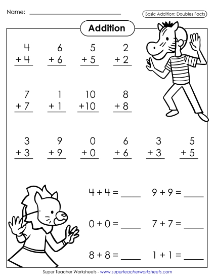 Practice Worksheets - Doubles Drill Worksheet: Animal Kids Practice Worksheets - Doubles Drill Worksheet: Animal Kids