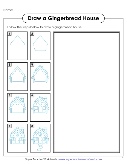 Christmas - Draw a Gingerbread House (Printable PDF Worksheet)
