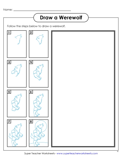Halloween - Draw a Werewolf (Printable PDF Worksheet) Halloween - Draw a Werewolf (Printable PDF Worksheet)