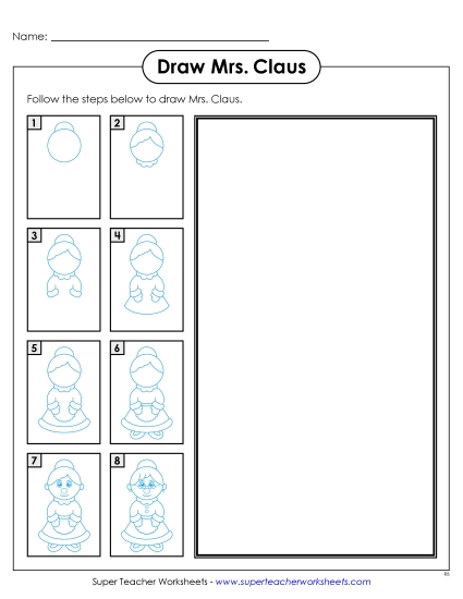 Learn to Draw - Drawing Mrs. Claus (Printable PDF Worksheet)