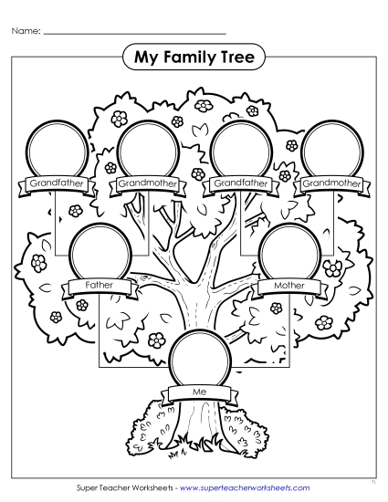 Family Trees - Drawing My Family Tree (Black & White) (Printable PDF Worksheet)