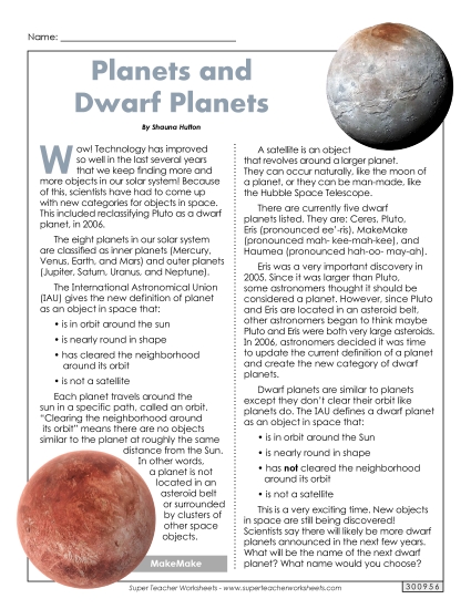 Articles with Questions - Dwarf Planets Article & Questions