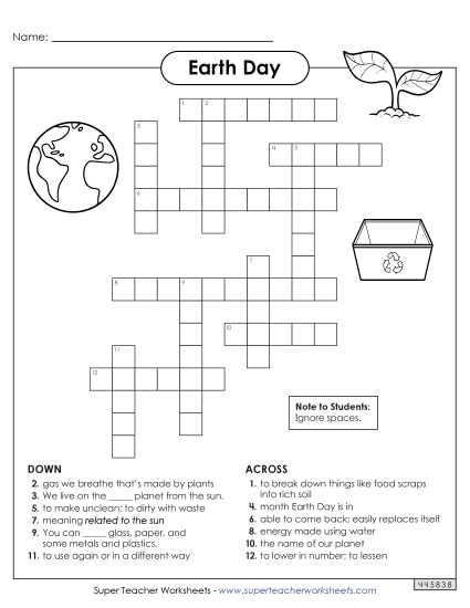 Earth Day Crafts, Games, and Puzzles - Earth Day Crossword Earth Day Crafts, Games, and Puzzles - Earth Day Crossword