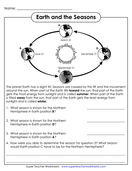 Worksheets (Level: Intermediate) - Earth's Position and the Seasons Worksheets (Level: Intermediate) - Earth's Position and the Seasons