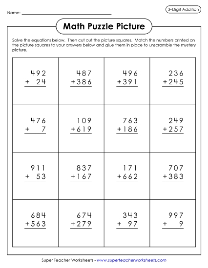 Easter Addition - Easter Chick Math Picture Puzzle (3-Digit Addition) Easter Addition - Easter Chick Math Picture Puzzle (3-Digit Addition)