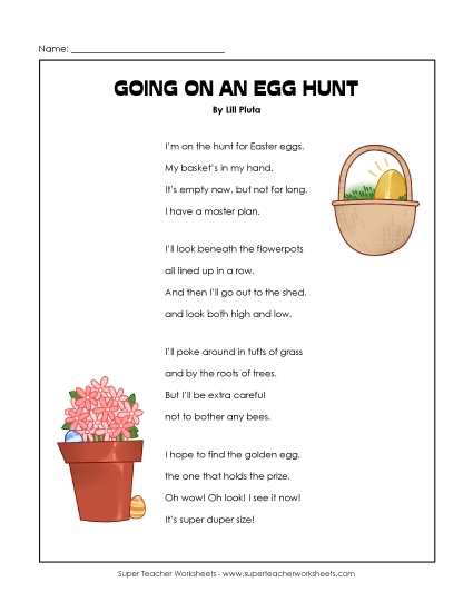 Reading Comprehension - Easter Egg Hunt (Poem) Reading Comprehension - Easter Egg Hunt (Poem)