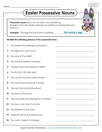 Grammar & Vocabulary - Easter Possessive Nouns (Level 1)