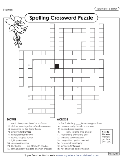 Worksheets and Puzzles - Easter Spelling Crossword