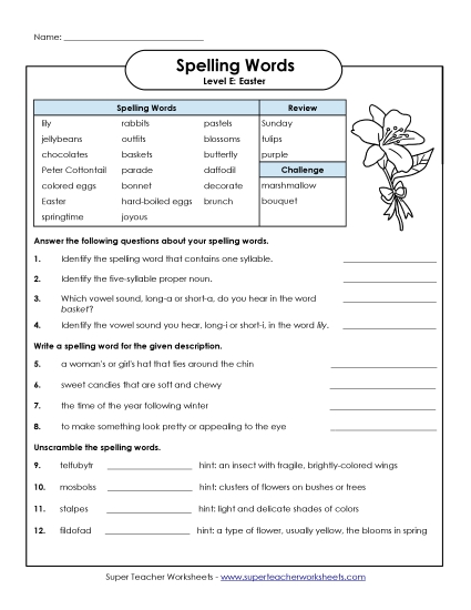 Worksheets and Puzzles - Easter Spelling Questions