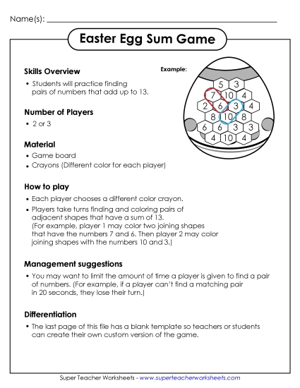 Holiday Sum Game - Easter Sum Game