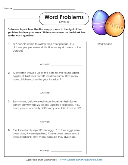 Mixed Word Problems - Easter Word Problems (Level B) Mixed Word Problems - Easter Word Problems (Level B)