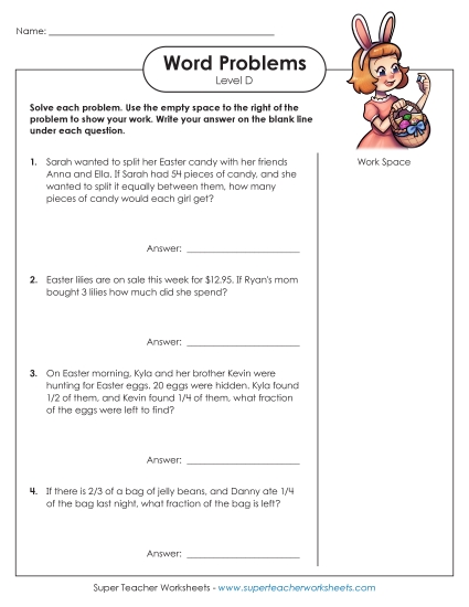 Mixed Word Problems - Easter Word Problems (Level D)