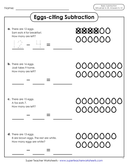 Concept Worksheets - Eggs-citing Subtraction (Pictures)